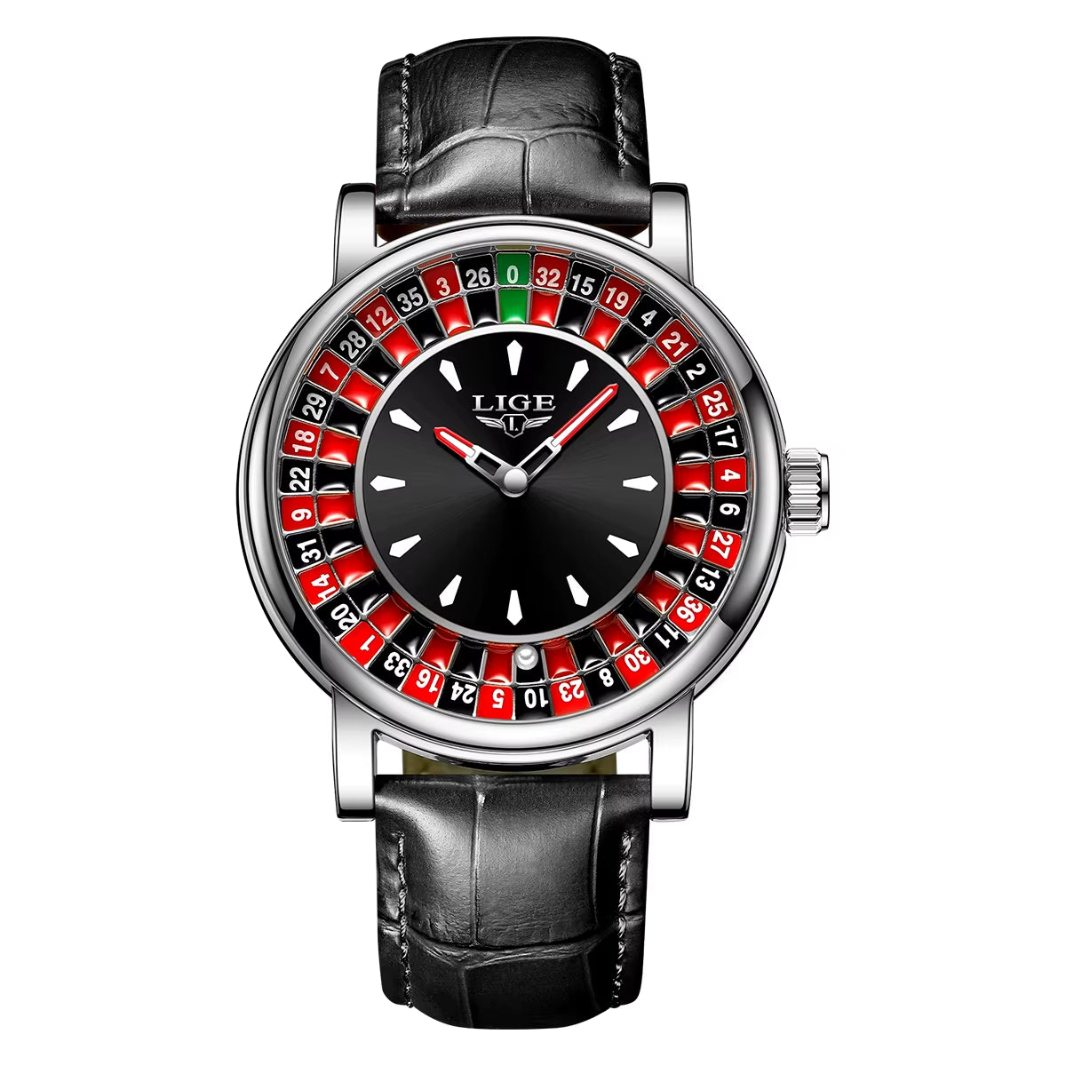 Fashion Brown Leather Men Watch Rotating Dial Las Vegas Roulette Desktop Theme Watch Men Waterproof Luminous Clock Watches