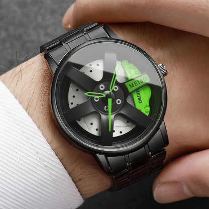4PCS Fashion Men Sports Watches Jewelry Set Luxury Stainless Steel 3D Car Wheel Dial Quartz Watch Reloj Hombre (Without Box)