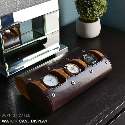 Watch Travel Case ,6 Slot Watch Roll Travel Case Organizer Display - PU Leather Watch Case - Watch Organizer for Men & Women