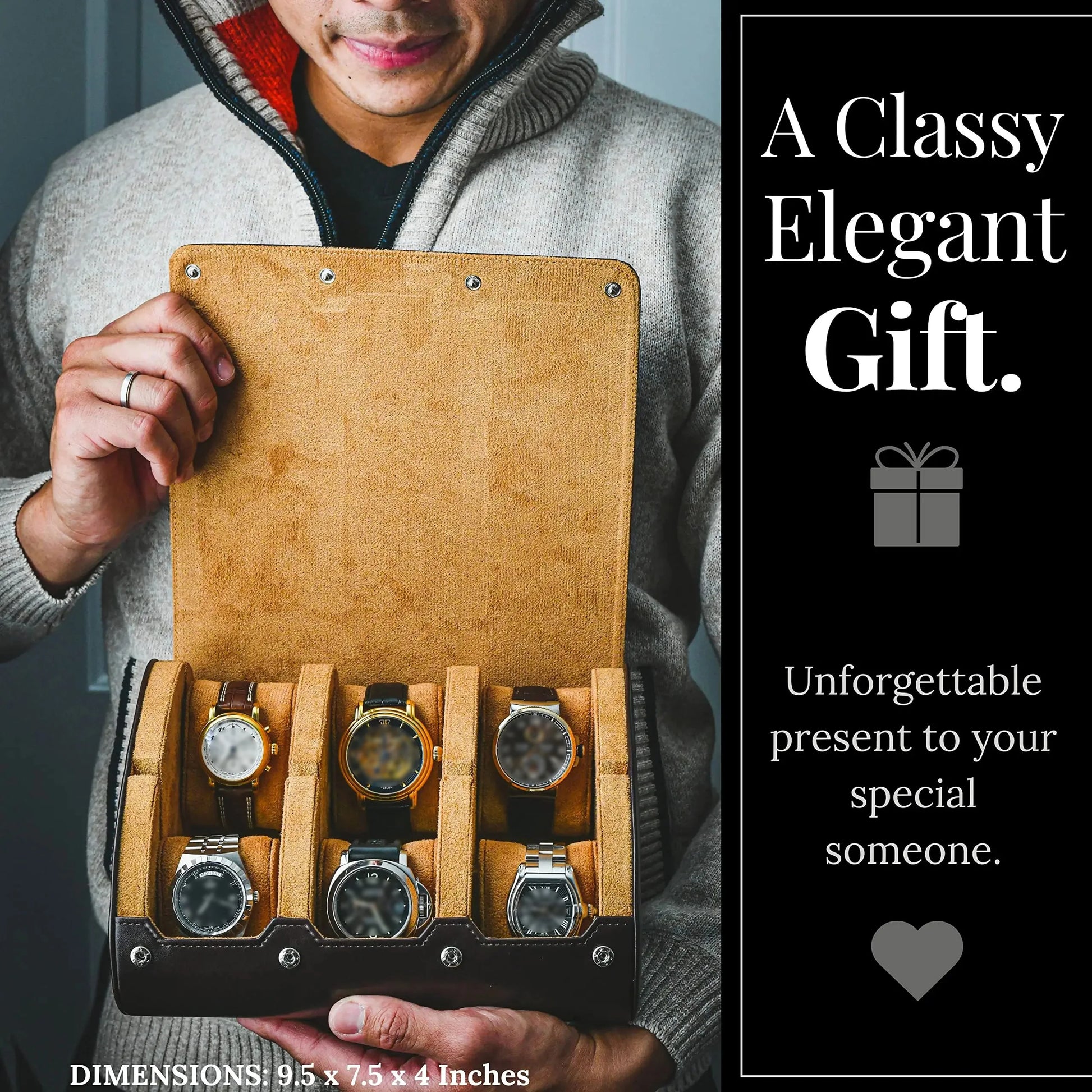 Watch Travel Case ,6 Slot Watch Roll Travel Case Organizer Display - PU Leather Watch Case - Watch Organizer for Men & Women