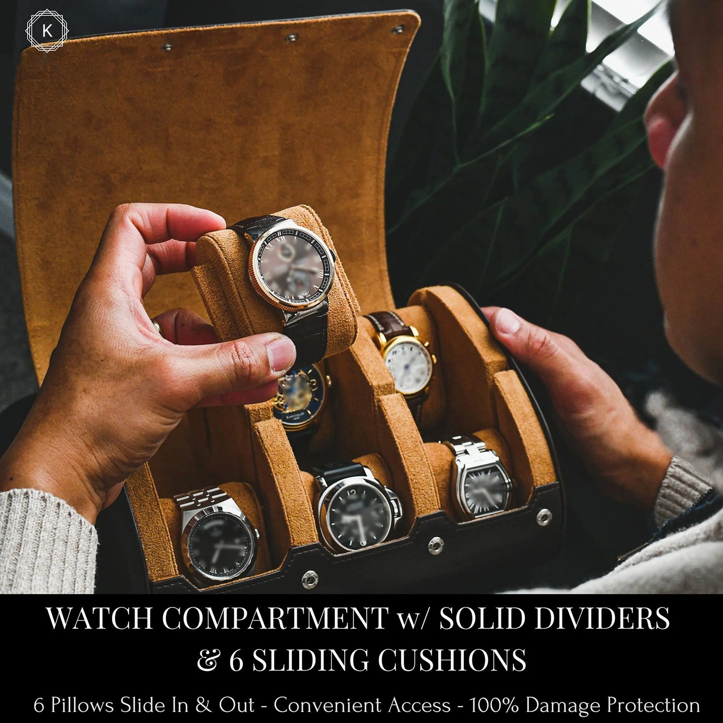 Watch Travel Case ,6 Slot Watch Roll Travel Case Organizer Display - PU Leather Watch Case - Watch Organizer for Men & Women