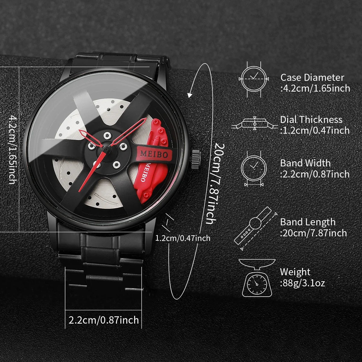 4PCS Fashion Men Sports Watches Jewelry Set Luxury Stainless Steel 3D Car Wheel Dial Quartz Watch Reloj Hombre (Without Box)